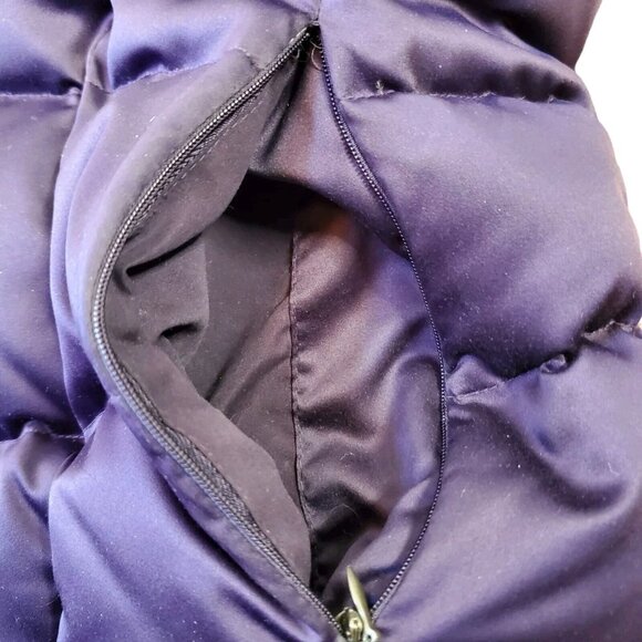 Calvin Klein Womens Down Puffer Coat L Purple Gray Faux Fur Trim Removable Hood - Picture 12 of 16